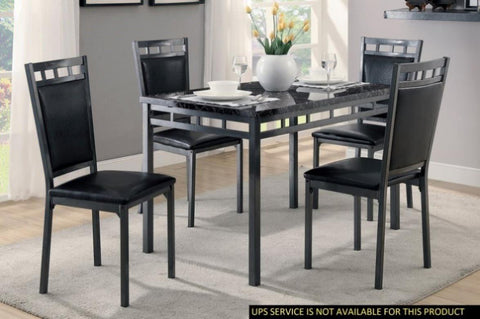 ZUN Black Finish 5pc Dinette Set Faux Marble Top Table and 4x Side Chairs Faux Leather Upholstered Metal B01177677