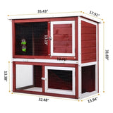 ZUN Wood Rabbit Hutch, Pet Playpen with 2 Stories, Ramp, Doors, Pull-out Tray, Water Bottle, Outdoor W2181P153136