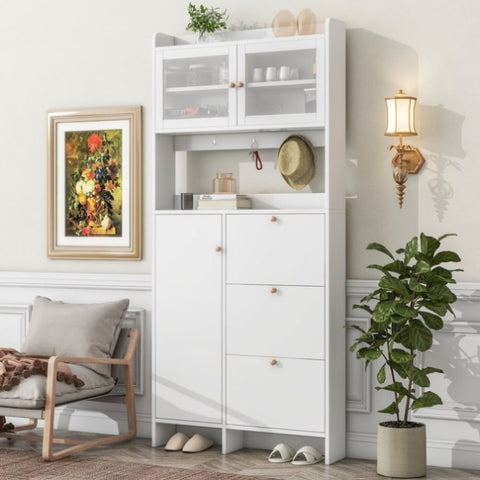 ZUN ON-TREND Modernist Shoe Cabinet with Open Storage Space, Practical Hall Tree with 3 Flip Drawers, WF313656AAK