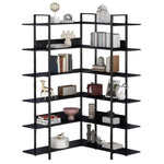 ZUN 74.8 Inch Bookshelf L-shape MDF Boards Stainless Steel Frame Corner 6-tier Shelves Adjustable Foot WF299101AAB