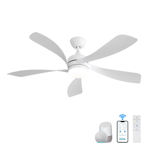 ZUN 52 Inch Modern Ceiling Fan with 5 ABS Blades Noiseless Reversible DC Motor White for Bedroom W934P152220