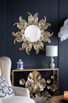 ZUN 38" Sunburst Metal Decorative Mirror with Gold Finish, Boho Wall Decor Sun Mirror for Living Room W2078124327