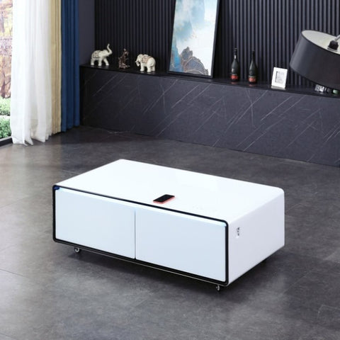 ZUN Smart Table Fridge, Multifunctional Coffee Table, Tempered Glass Table Top and Back Storage W1241122637