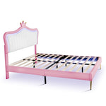 ZUN Queen Size Upholstered Bed Frame with LED Lights,Modern Upholstered Princess Bed With Crown WF307963AAH