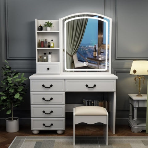ZUN Fashion Vanity Desk with Mirror and Lights for Makeup, Vanity Mirror with Lights and Table Set with W509120067