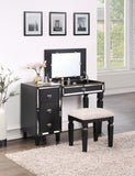 ZUN Traditional Formal Black Color Vanity Set w Stool Storage Drawers 1pc Bedroom Furniture Set Tufted B011111845