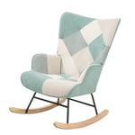 ZUN Rocking Chair, Mid Century Fabric Rocker Chair with Wood Legs and Patchwork Linen for Livingroom W109543644