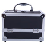 ZUN SM-2176 Aluminum Makeup Train Case Jewelry Box Cosmetic Organizer with Mirror 9"x6"x6" Black 12276436