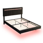 ZUN Full Size Floating Bed Frame with LED Lights and USB Charging,Modern Upholstered Platform LED Bed WF309339AAB