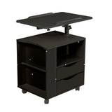 ZUN Height Adjustable Overbed End Table Wooden Nightstand with Swivel Top, Drawers, Wheels and Open W33128753