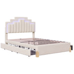 ZUN Full Size Upholstered Platform Bed with LED Lights and 4 Drawers, Stylish Irregular Metal Bed Legs WF312289AAA