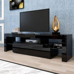 ZUN Modern Black TV Stand, 20 Colors LED TV Stand w/Remote Control Lights W33131067