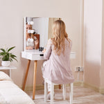 ZUN Wooden Vanity Table Makeup Dressing Desk with LED Light,White GLT18167WH