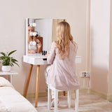 ZUN Wooden Vanity Table Makeup Dressing Desk with LED Light,White GLT18167WH