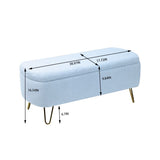 ZUN Blue Storage Ottoman Bench for End of Bed Gold Legs, Modern Grey Faux Fur Entryway Bench Upholstered W1170104171