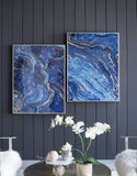 ZUN Set of 2 Blue and Gold Framed Art Panels, Unique Marbled Design, 30.5" x 40" W2078130282