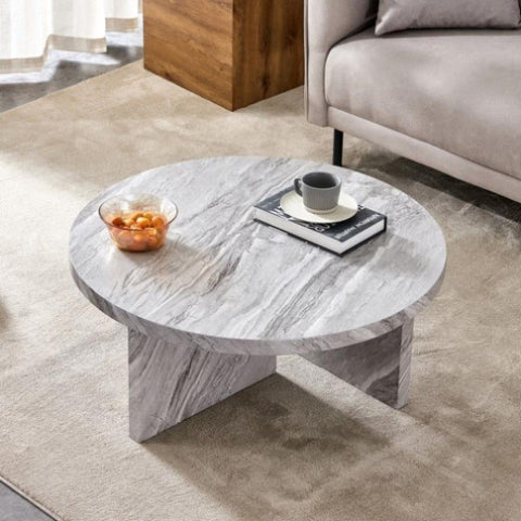 ZUN Gray MDF material circular textured coffee table, 31.4-inch gray middle table, modern coffee table, W1151131602