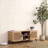 ZUN Oak TV Rattan Storage Cabinet Net - Perfect for Family Entertainment Room 51.2inch W158183853