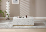 ZUN White Marble MDF Coffee Table Rectangular End Table for Living Room/Waiting Area 43.31"L X 23.62"W W876109346