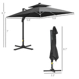 ZUN 10FT Cantilever Patio Umbrella with Solar LED Lights, Double Top Square Outdoor Offset Umbrella with W2225142548