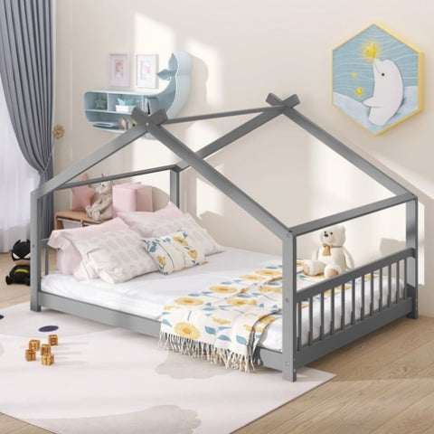 ZUN Full Size House Bed Wood Bed, Gray WF282522AAE