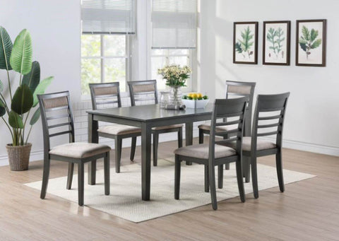 ZUN Antique Grey Finish Dinette 7pc Set Kitchen Breakfast Dining Table w wooden Top Cushion Seats 6x B01156002