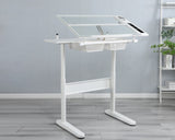 ZUN hand crank adjustable drafting table drawing desk with 2 metal drawers WITH STOOL W347126616