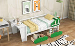 ZUN Twin Size Daybed with Desk, Green Leaf Shape Drawers and Shelves, White WF303126AAK