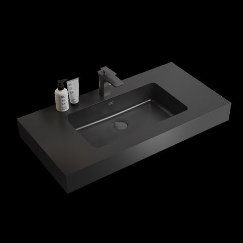 ZUN BB02-36-109, Integrated engineered quartz basin WITHOUT drain and faucet, matte black color W1865107124