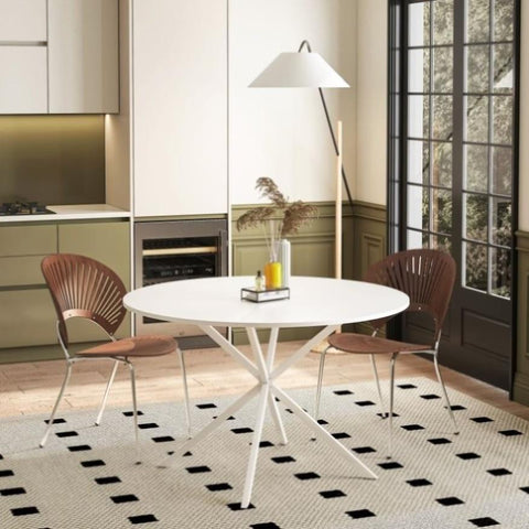 ZUN 47.24'' Modern Cross Leg Round Dining Table, White Top Occasional Table, Two Piece Removable Top, W757140951