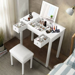 ZUN Accent White Vanity Table Set with Upholstered Stool and Flip-Top Mirror and 2 Drawers, Jewelry W760102719