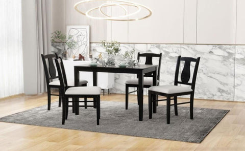 ZUN TREXM 5-Piece Dining Table Set, Wooden Rectangular Dining Table and 4 Upholstered Chairs for WF309146AAB