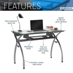 ZUN Techni Mobili Contempo Clear Glass Top Computer Desk with Pull Out Keyboard Panel, Clear RTA-00397B-GLS