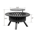 ZUN 38in Metal Fire Pit with Cooking Grates Black 76964473