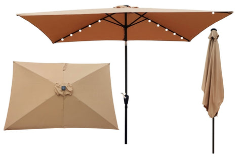 ZUN 10 x 6.5t Rectangular Patio Solar LED Lighted Outdoor Market Umbrellas with Crank & Push Button Tilt W65627953