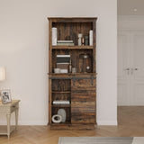 ZUN Freestanding Rustic Kitchen Buffet with Hutch, Pantry Storage Cabinet with Sliding Barn Door, W33164007