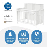 ZUN Certified Baby Safe Crib, Pine Solid Wood, Non-Toxic Finish, Snow White WF304222AAW