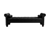 ZUN Black, Solid Wood Legs Velvet Rectangular Sofa Bench with Attached Cylindrical Pillows 85839586