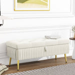 ZUN U-Can 44.5-inch Button-Tufted Ottoman with Safety Close Hinge, Upholstered Fabrics, Solid Wood WF307704AAA