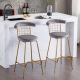 ZUN Bar Stool Set of 2, Luxury Velvet High Bar Stool with Metal Legs and Soft Back, Pub Stool Chairs W117071318