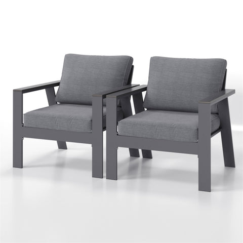 ZUN Outdoor Dark Gray Aluminum Single Patio Chair Sofa For Outside Set Of 2 Wood Grain Arm Comfortable W1828P160651