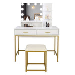 ZUN FCH Large Vanity Set with 10 LED Bulbs, Makeup Table with Cushioned Stool, 3 Storage Shelves 2 09207854