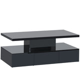 ZUN ON-TREND Modern Glossy Coffee Table With Drawer, 2-Tier Rectangle Center Table with LED lighting for WF297894AAB