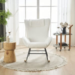 ZUN Rocking Chair Nursery, Solid Wood Legs Reading Chair with Teddy Fabric Upholstered , Nap Armchair W1361127268