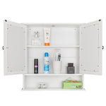 ZUN Double Door Mirror Indoor Bathroom Wall Mounted Cabinet Shelf White 06193321