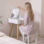 ZUN Wooden Vanity Desk Flip-top Dressing Mirror Writing table Computer Desk,White KHR40002WH