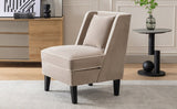 ZUN Velvet Upholstered Accent Chair with Cream Piping, Tan and Cream WF316097AAT