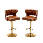 ZUN Bar Stools With Back and Footrest Counter Height Dining Chairs -Leather Brown-2PCS/SET W67663273