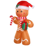 ZUN 8ft 15W 5 LED Lights Gingerbread Man Holding Gift Garden Gingerbread Man Decoration 48266409