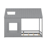 ZUN Full Size House Bed with Roof and Window - Gray WF296898AAE